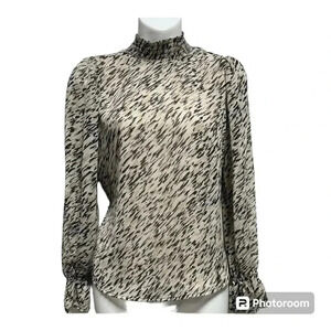 Halogen Multicolor Long Sleeve Mock Neck Lightweight Lined Blouse Business